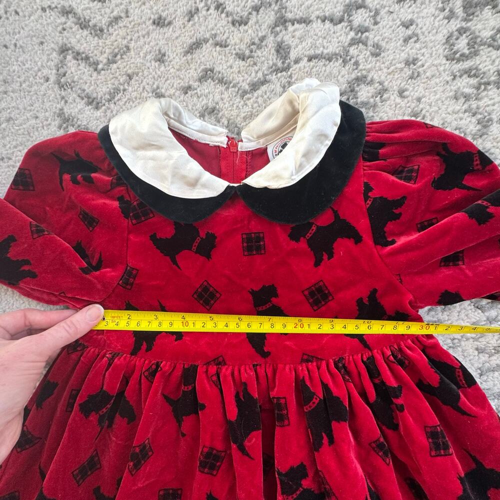Vtg 1980s 1990s Good Lad of Philadelphia Red/Black Scottie Dog Velvet Dress Sz 6 - Picture 9 of 11
